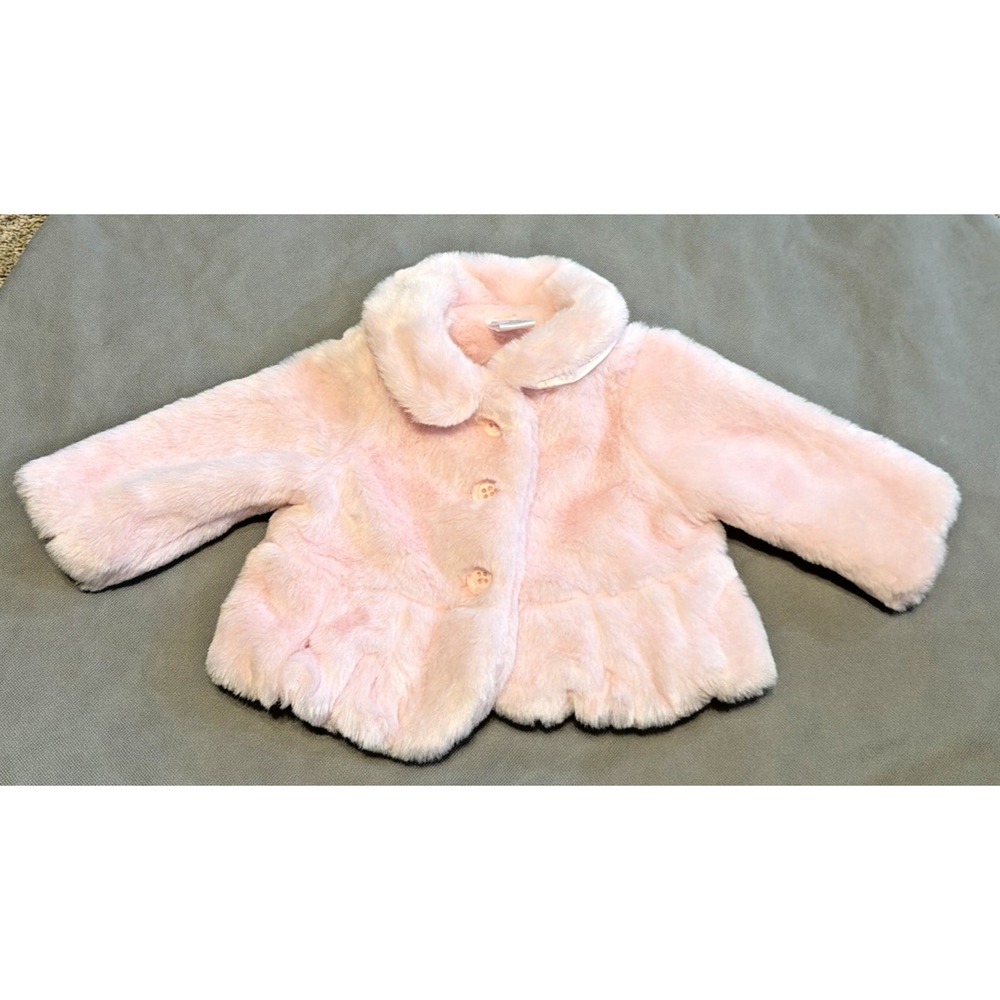 DRESSY FAUX FUR  PINK  JACKET PEACOAT  6-12 months BY GYMBOREE